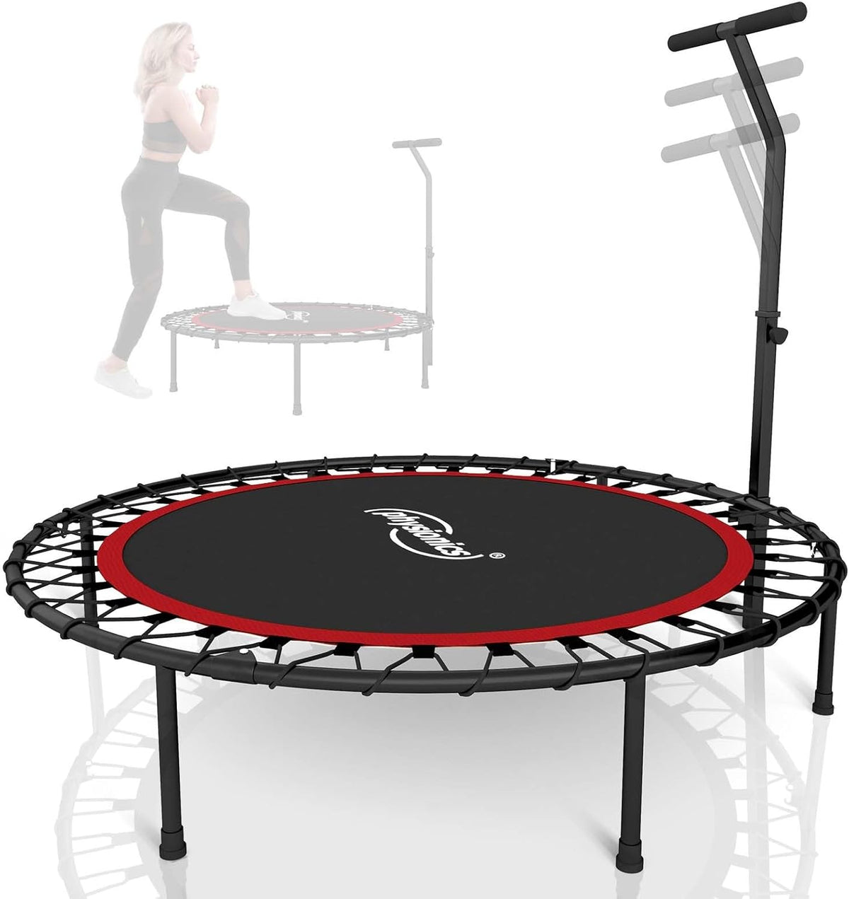 Physionics® Mini-fitnesstrampoline, opvouwbaar, in hoogte verstelbare handgreep, diameter 101 cm, tot 120 kg, voor binnen en buiten, kleur naar keuze, aerobic-trampoline voor volwassenen en kinderen,