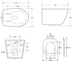 Hangtoilet van keramiek met toiletdeksel met softclosemechanisme, wandtoilet zonder spoelrand met één gat, superspin-spoeling, wit met nano-coating