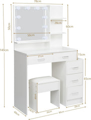 Saimeihome Hollywood glamour kaptafel met spiegel en verstelbare verlichting, witte kaptafel met 5 lades en stoel, ideaal voor vrouwen •