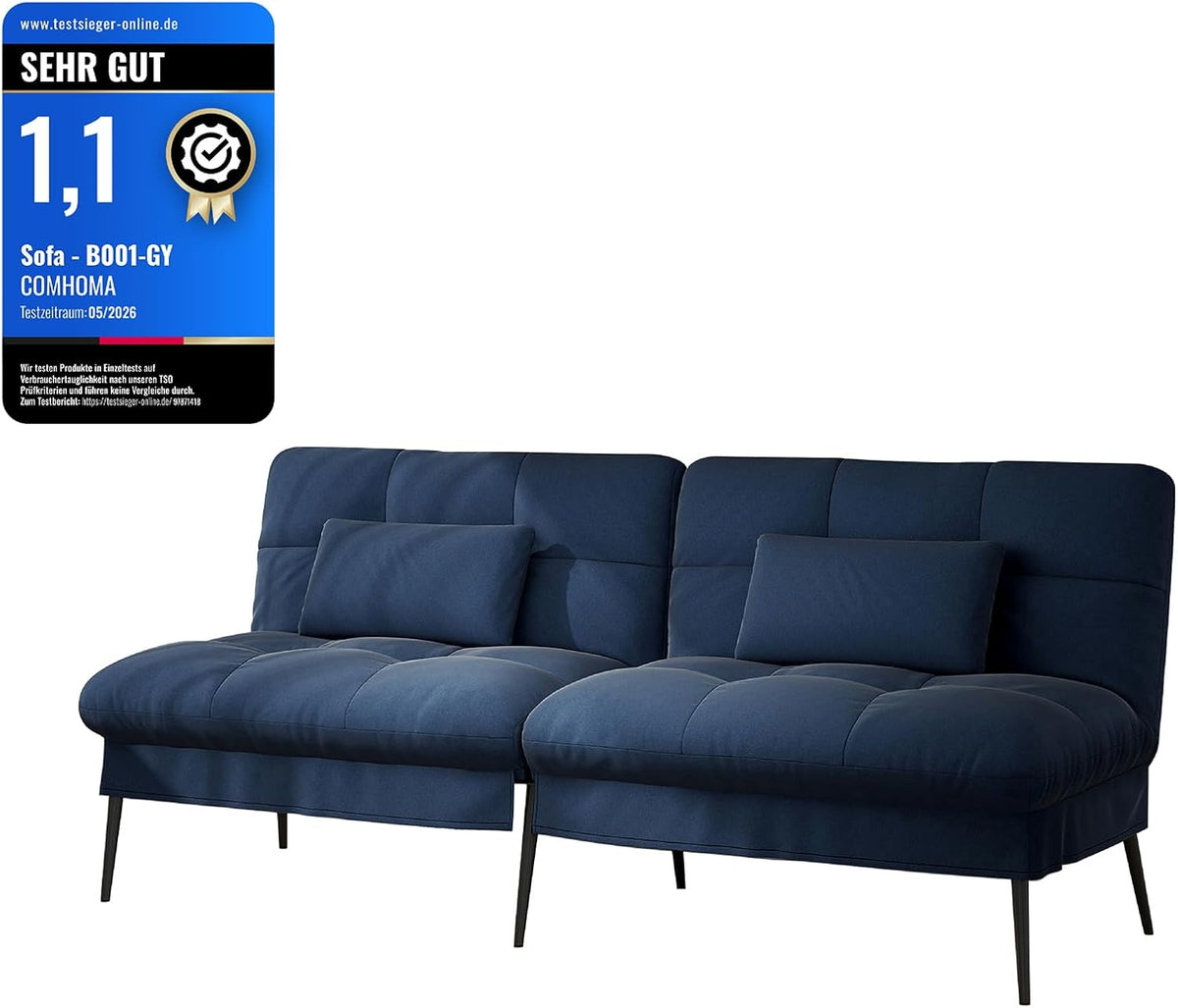 COMHOMA Futon Slaapbank met slaapfunctie, overtrek met verstelbare rugleuning, van stof, donkerblauw