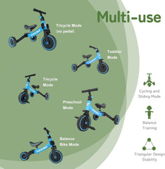 Besrey Loopfiets voor kinderen, 5-in-1, vanaf 1 jaar tot 5 jaar, F | Loopfiets, verjaardagscadeau en speelgoed voor jongens en meisjes, kinderdriewiel, verstelbare zithoogte en stuur