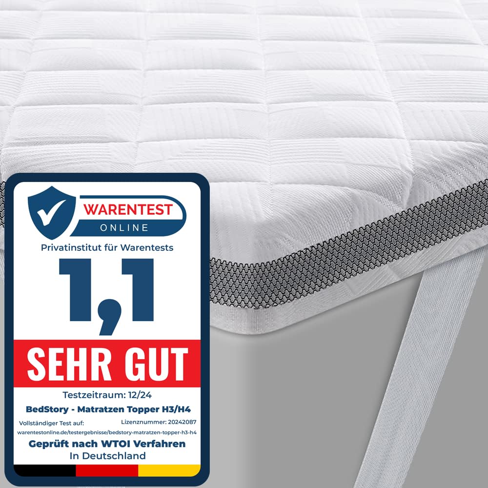 BedStory Gel Topper 180 x 200 cm H3/H4 Gemaakt van 7,5 cm hoge koudschuimkern, ademende 3D mesh hoes, comfortabele matrastopper voor boxspringbedden en oncomfortabele bedden zoals slaapbanken.