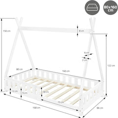 Kinderbed - Peuterbed - Tipi bed - 80x160 cm - Wit - ML-Design