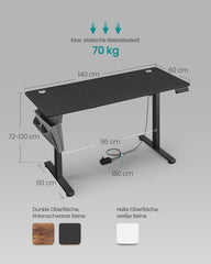 SONGMICS Elektrisch bureau - 140x60cm - Verstelbaar - Zwart
