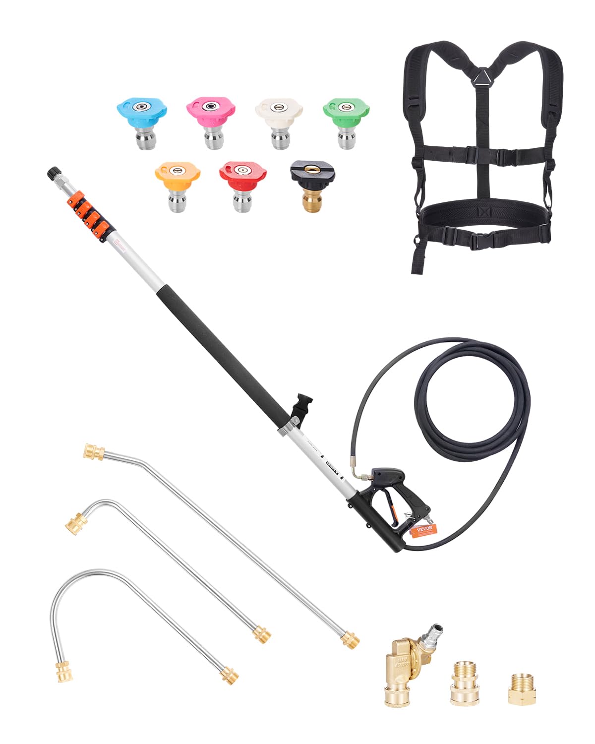 VEVOR Hogedrukreiniger telescopische toverstaf, 6,4 m, 4000 psi, telescopische sproeikop met powerwasher verlengstangen, gootreiniger, draaibare koppeling, 7 sproeikoppen en verstelbaar