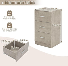 COSTWAY Bureaubox met 3 laden voor A4-vellen, brief, mappen en documenten, ladekast voor kantoor, slaapkamer, 37 x 34 x 66,5 cm (1 stuk, cementgrijs)