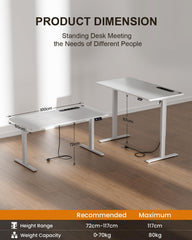 Zit sta bureau - Elektrisch - Verstelbaar - 100x60 cm - Wit - HLFURNIEU - SZ03