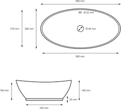 Wastafel - Keramiek - 59x38x19 cm - Zwart - ML-Design •
