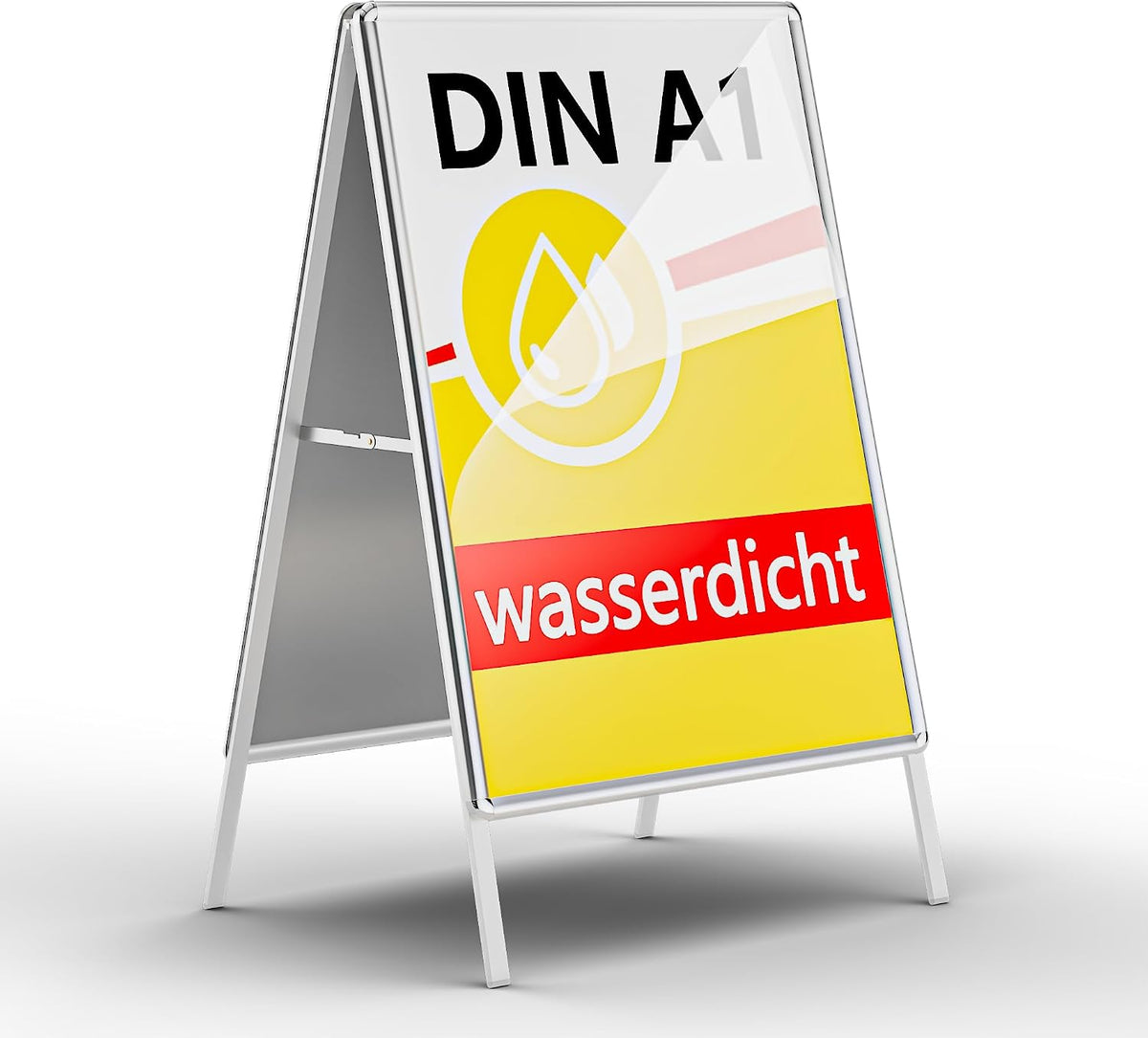 Weerbestendige DIN A1 dubbelzijdig klantenstopper outdoor, reclamedisplay poster staander voor binnen en buiten voor 2 affiches, incl. beschermfolie & met afgeronde hoeken (zilver)