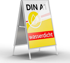 Weerbestendige DIN A1 dubbelzijdig klantenstopper outdoor, reclamedisplay poster staander voor binnen en buiten voor 2 affiches, incl. beschermfolie & met afgeronde hoeken (zilver)