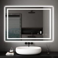 Dripex Badkamerspiegel met LED-verlichting, 600 * 800 mm, verlichte wandspiegel met achtergrondverlichting, dimbare schakelaar, 3 kleuren en anti-condensfunctie, horizontaal/verticaal te monteren
