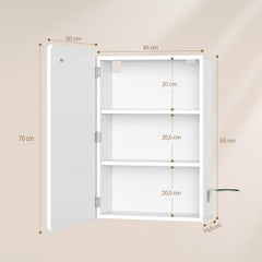 Hzuaneri MC30103XEU Spiegelkast voor badkamer, spiegelkast met 3 kleurtemperaturen, dimbaar, badkamerkast met spiegel en verstelbaar rek, 16,5 x 50 x 70 cm, wit