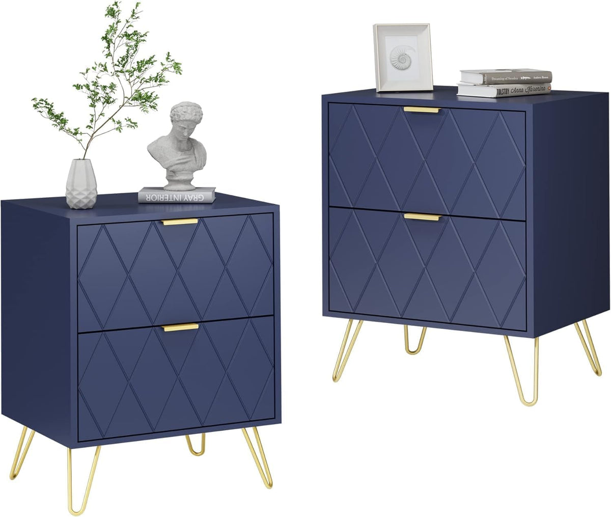 Nachtkastje set van 2 - Bijzettafel - Opbergkastje - 40x30x52 cm - Blauw - UEV