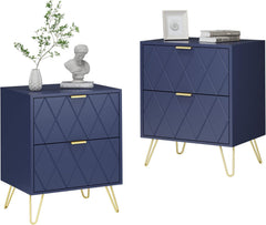 Nachtkastje set van 2 - Bijzettafel - Opbergkastje - 40x30x52 cm - Blauw - UEV