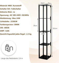 Vloerlamp - Staande lamp - 163 cm - Zwart - COSTWAY