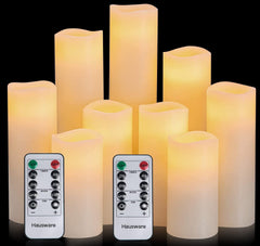Hausware Led-kaarsen stompkaarsen met afstandsbediening, kaarsenset van 9 vlamloze kaarsen, H 10,12 cm, 15,16 cm, 17,2 cm, 20,5 cm, 20,5 cm, voor Halloween, Kerstmis, party, bar, bruiloft,