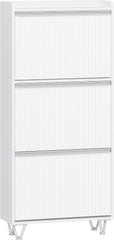 Hzuaneri Schoenenkast met 3 kleppen, schoenenkast smal, golfvormig deurblad, verstelbaar, 16-18 paar, schoencommode voor ingang, hal, garderobe, 24 x 60 x 146,5 cm, wit-zilver SR62103W