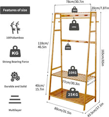 Kledingrek - Kledingkast - Bamboe - 43,5x80x165 cm - Unho