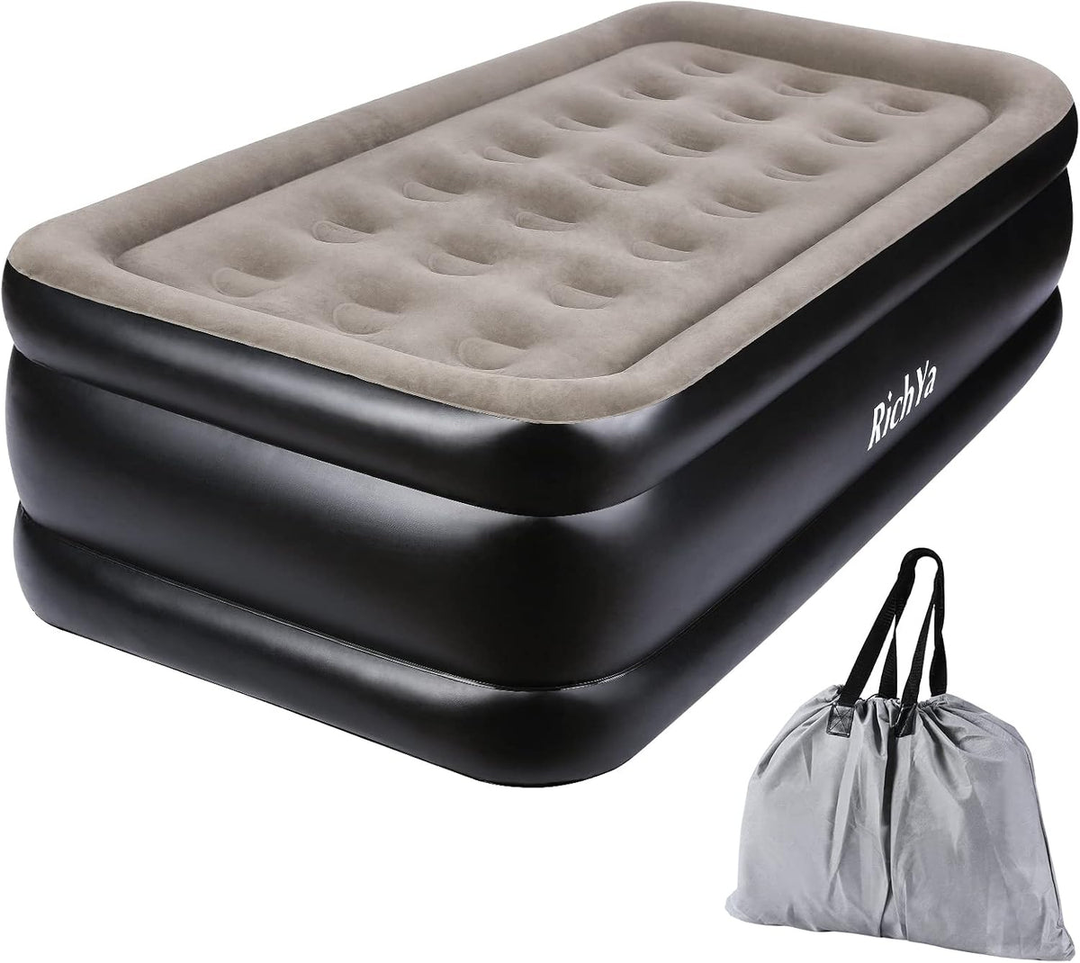 RichYa Eenpersoons luchtmatras, 197 × 97 × 57 cm, ingebouwde elektrische pomp, drijvende toplaag, PVC-materiaal, geschikt voor gezinsuitstapjes, kantoor en andere gelegenheden.