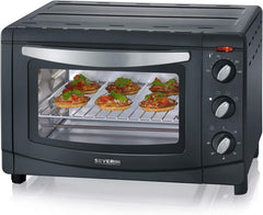 SEVERIN TO 9560 bak- en toaststoffen (1.500 W, incl. pizzasteen, grillrooster en bakplaat, 20 L) zilver/zwart •