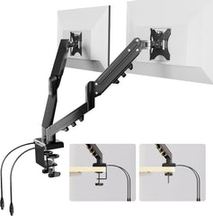 FlexiSpot bureauhouder voor twee monitoren, geschikt voor schermen van 43,2-81,3 cm (17-32 inch), met USB-poort, VESA 75/100 mm, ergonomisch, in hoogte verstelbaar, kantelbaar, draaibaar, maximaal