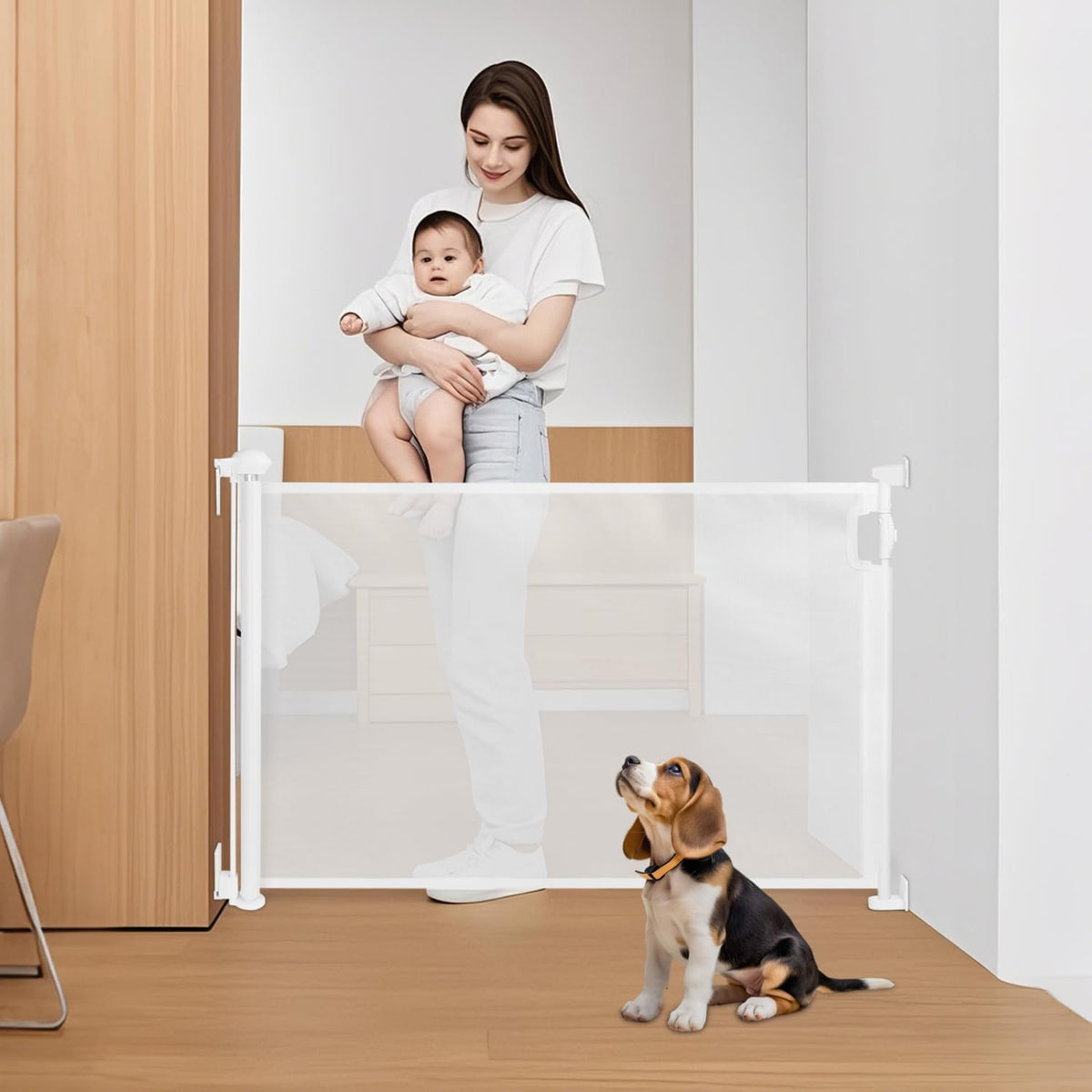 Oprolbaar Traphekje – Veiligheidshekje - Tot 180cm - Baby & Huisdier - Wit - Nobleza