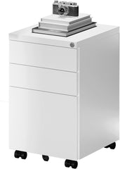 FLEXISPOT Rolcontainer, kleine kast met 3 laden, mobiele archiefkast met wielen, afsluitbare bureaukast voor kantoor en thuiskantoor, anti-kantel, 44 x 37 x 60 cm, wit