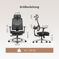 Newtral Magic Pro Bureaustoel, ergonomisch, met voetensteun, ergonomische bureaustoel met dynamische hoofdsteun en lendensteun, ergonomische bureaustoel, 150 kg, Magic Pro met voetensteun, zwart