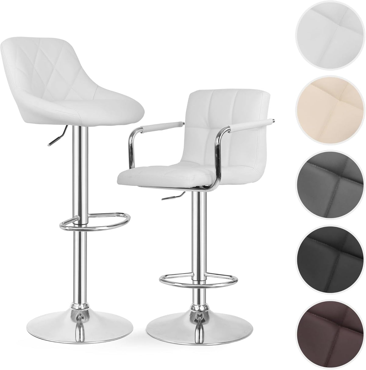 MIADOMODO® Barkruk - set van 2 in hoogte verstelbaar, rugleuning, voetensteun, 360 graden draaibaar, staal, kunstleer, gevoerd, met/zonder armleuning - barstoel, barstoel, barstoel, keukenstoelen