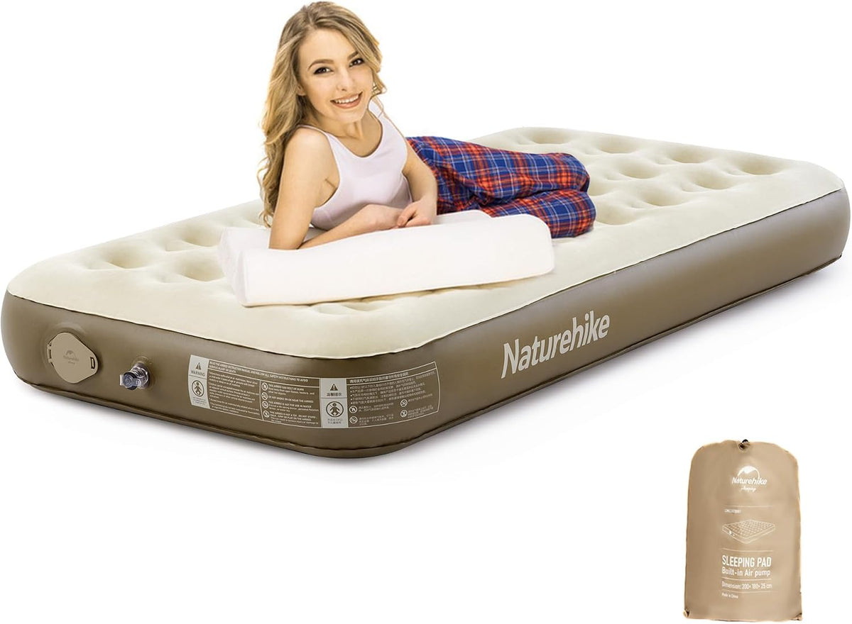 Naturehike Luchtmatras met oplaadbare elektrische luchtpomp, 25 cm, zelfopblaasbaar luchtbed, max. 450 kg, logeerbed, camping- en thuisgebruik, opblaasbaar matras (1 persoon/200 x 100 x 25 cm)