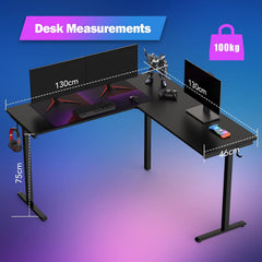 Hoekbureau - Bureau - Computertafel - 130x130 cm - L-vormig - Zwart - SANODESK