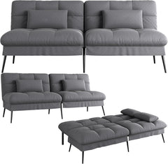 Slaapbank 2 persoons - Logeerbed - Bedbank - 174x51x72 cm - Grijs - COMHOMA