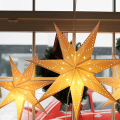 SALCAR Papieren led-ster, verlicht om op te hangen, met warmwitte E14-lamp, 3D-kerstster, raamdecoratie, Kerstmis, witte papieren ster