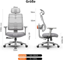 Ergonomische Bureaustoel -  Office Chair - Gamestoel - Volwassenen - Grijs - Newtral