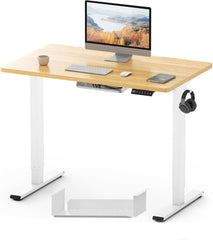 FLEXISPOT ONE PIECE elektrisch sta-bureau, in hoogte verstelbaar, sta-bureau, zit-sta bureau, verstelbaar bureau, sta-bureau voor thuiskantoor (100 x 60 cm, wit frame + esdoornbureaublad)