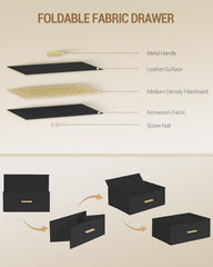 Hzuaneri Nachtkastje, set van 2, bijzettafel met 2 stoffen laden en planken, open vak, salontafel, nachtkastje, slaapkamer, voor woonkamer, slaapkamer, zwart NS30704B