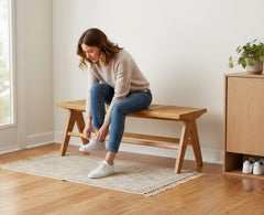 Ya-Home Eettafelbank, rotan zitbank met massief houten poten, ademende entree, eetkamerbank, keukenbank zonder rugleuning, voor eetkamer/balkon/hal, geel