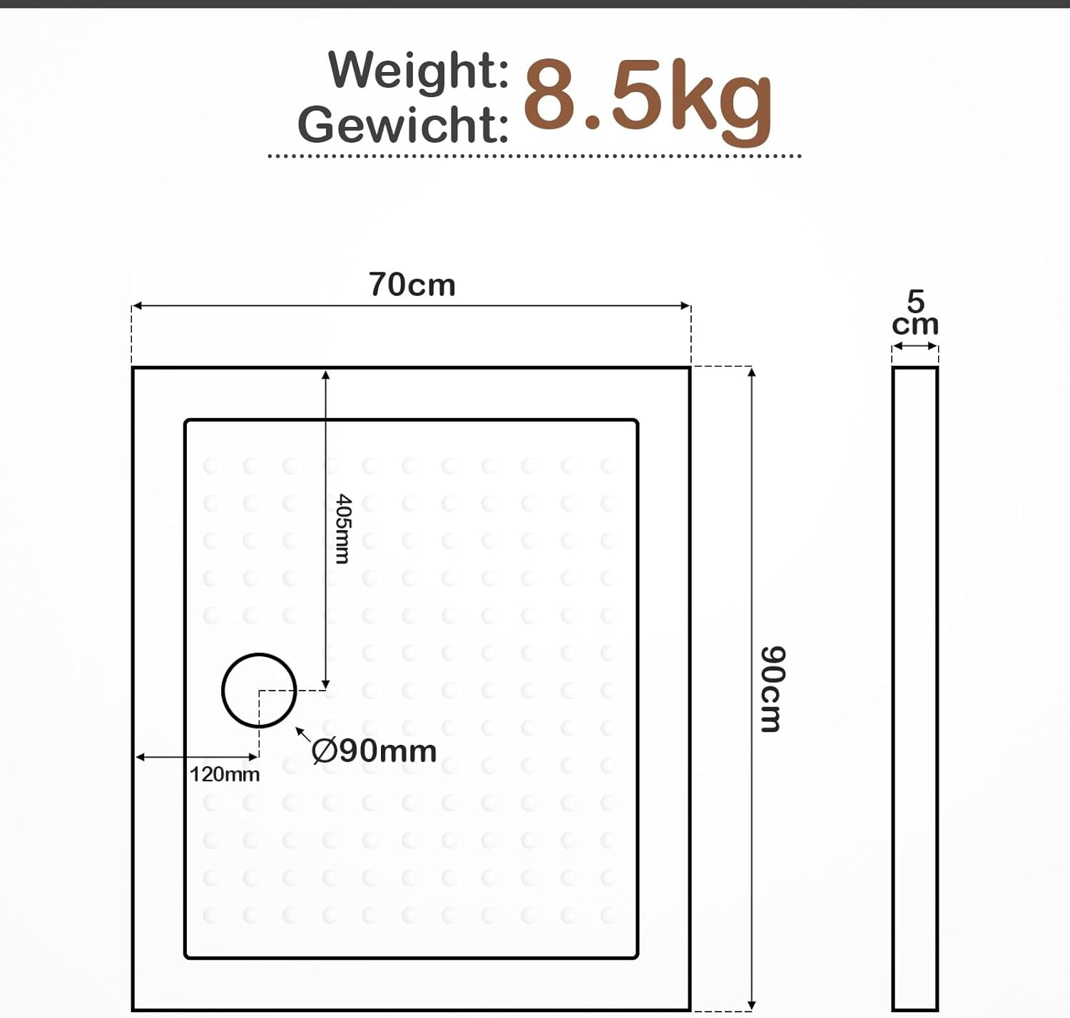 Aquamarin® Douchebak - 90 x 70 cm, supervlak, laag, antislip, rechthoekig, tot 250 kg belastbaar, acryl, wit - douchebak, douchebak, acrylbak •