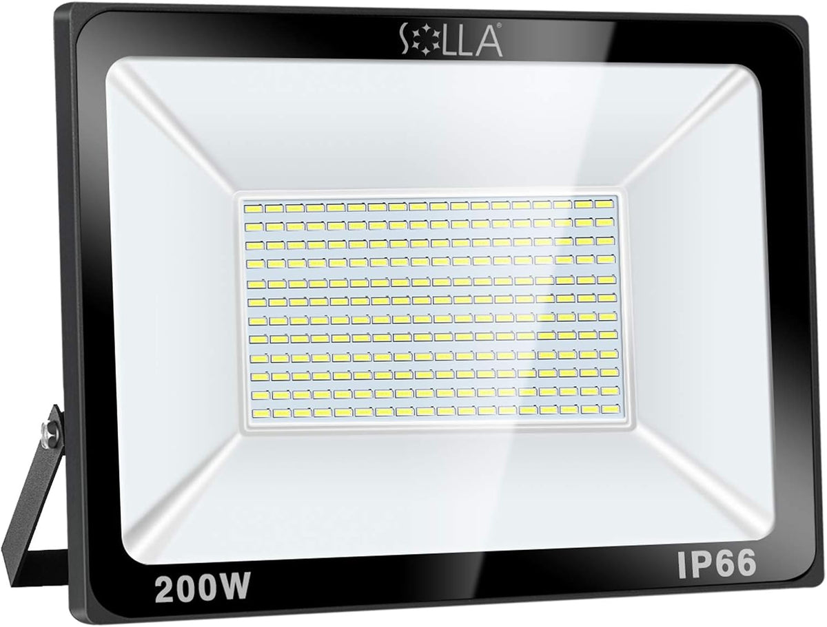 SOLLA 200W LED-schijnwerper voor buiten, 20000lm superheldere beveiligingslamp, equivalent aan 1060W, 6000K daglichtwit, IP66 waterdicht, LED-buitenverlichting voor garage, tuin en erf