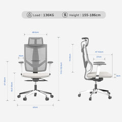 Ergonomische Bureaustoel -  Office Chair - Gamestoel - Volwassenen - Grijs - BS6G - FLEXISPOT