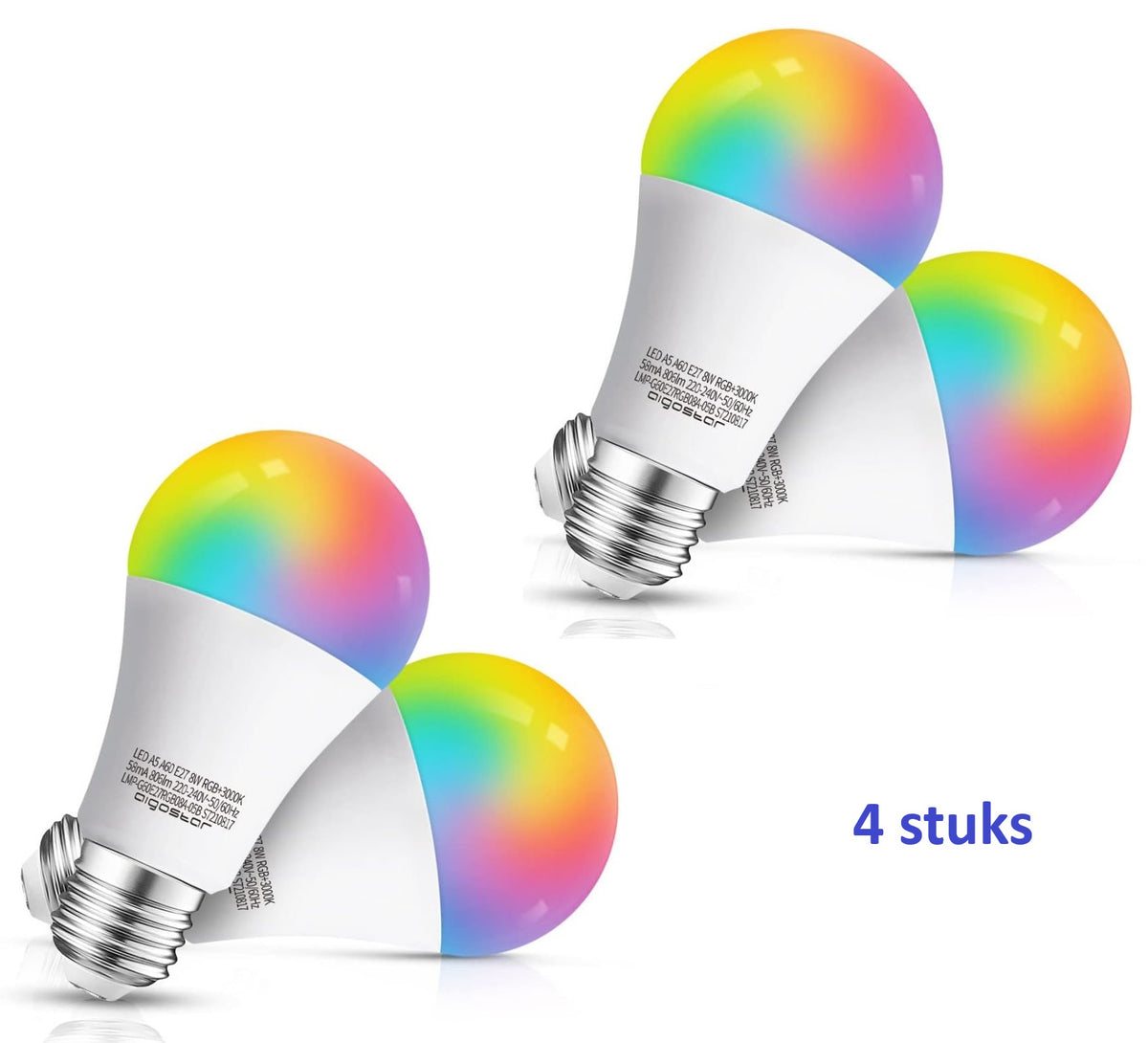 E27 LED lamp - Dimbaar - Smart lamp - 8W - 4 stuks - Aigostar