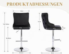 Ya-Home Fluwelen barkruk, set van 2, in hoogte verstelbaar, metalen voet, zwart, zithoogte verstelbaar van 60-82 cm