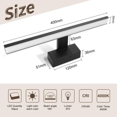 Aigostar LED Spiegellicht Badkamer 40cm 8W 560LM Warm Wit 4000K IP44 – Badkamer Wandlampen Zwart 230V