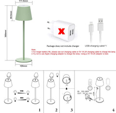 Klighten 2 stuks led-dimbare batterij, groene tafellamp, draadloos, oplaadbaar, warme lichtkleur, 3000 K, tafellamp voor binnen en buiten, met USB-C, aluminium, IP54 waterdicht