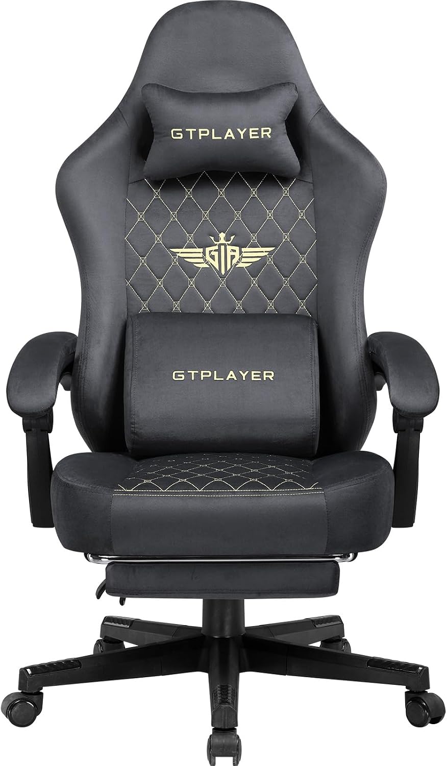 GTPLAYER Gaming stoel, stof, gamingstoel, ergonomische bureaustoel, pc-stoel, 150 kg belastbaarheid, verstelbare en draaibare bureaustoel met verenzitkussen en voetensteun, grijs - GT830
