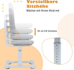 Kinder bureaustoel - Ergonomisch - Zithoogte 35-43 cm - Grijs - COSTWAY