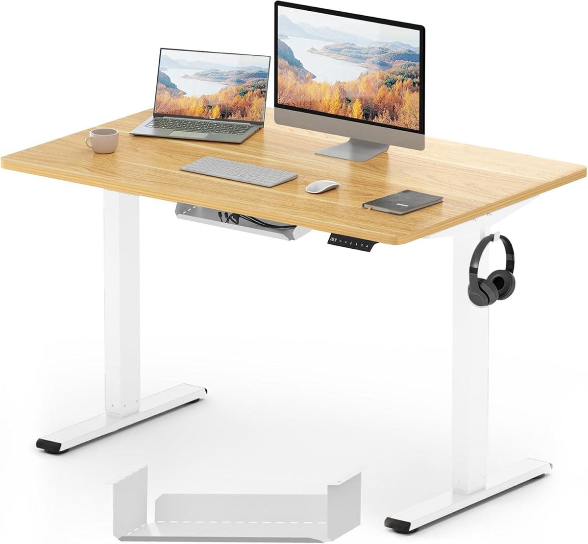 Zit sta bureau - Elektrisch - Verstelbaar - 120x60 cm - Wit/Bruin - QE1M - FLEXISPOT