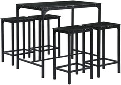 buybyroom Set van 5 marmeren eettafel met 4 barkrukken, 100 x 60 x 90 cm, bartafel met barkruk, keukentafel, keukenstoelen, zwart