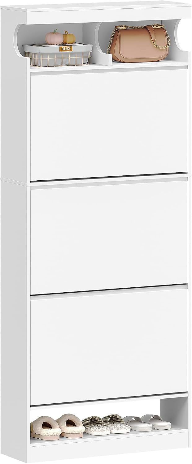 Hzuaneri Schoenenkast, schoenenopslag, houten schoenenrek, open vak, scheidingswand verstelbaar, 18-21 paar, grote capaciteit voor hal, garderobe, 3 kleppen (60B cm), wit SR63103X