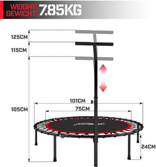 Physionics® Mini-fitnesstrampoline, opvouwbaar, in hoogte verstelbare handgreep, diameter 101 cm, tot 120 kg, voor binnen en buiten, kleur naar keuze, aerobic-trampoline voor volwassenen en kinderen,